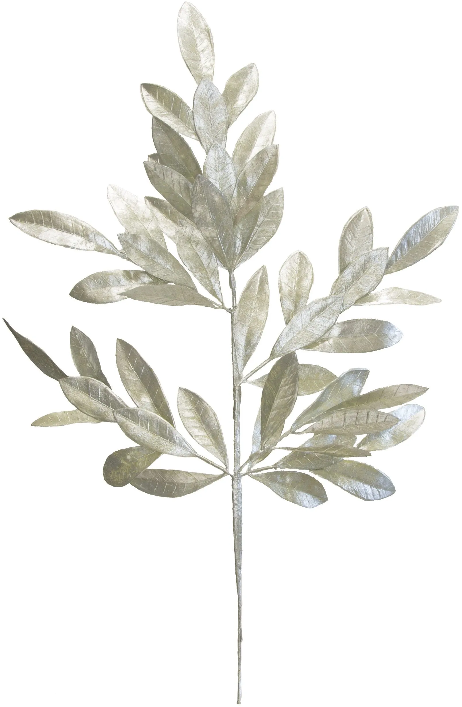 23" Metallic Bay Leaf Spray: Pearl