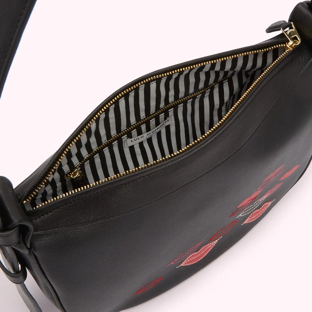 BLACK LEO LIP FLURRY SHOULDER BAG