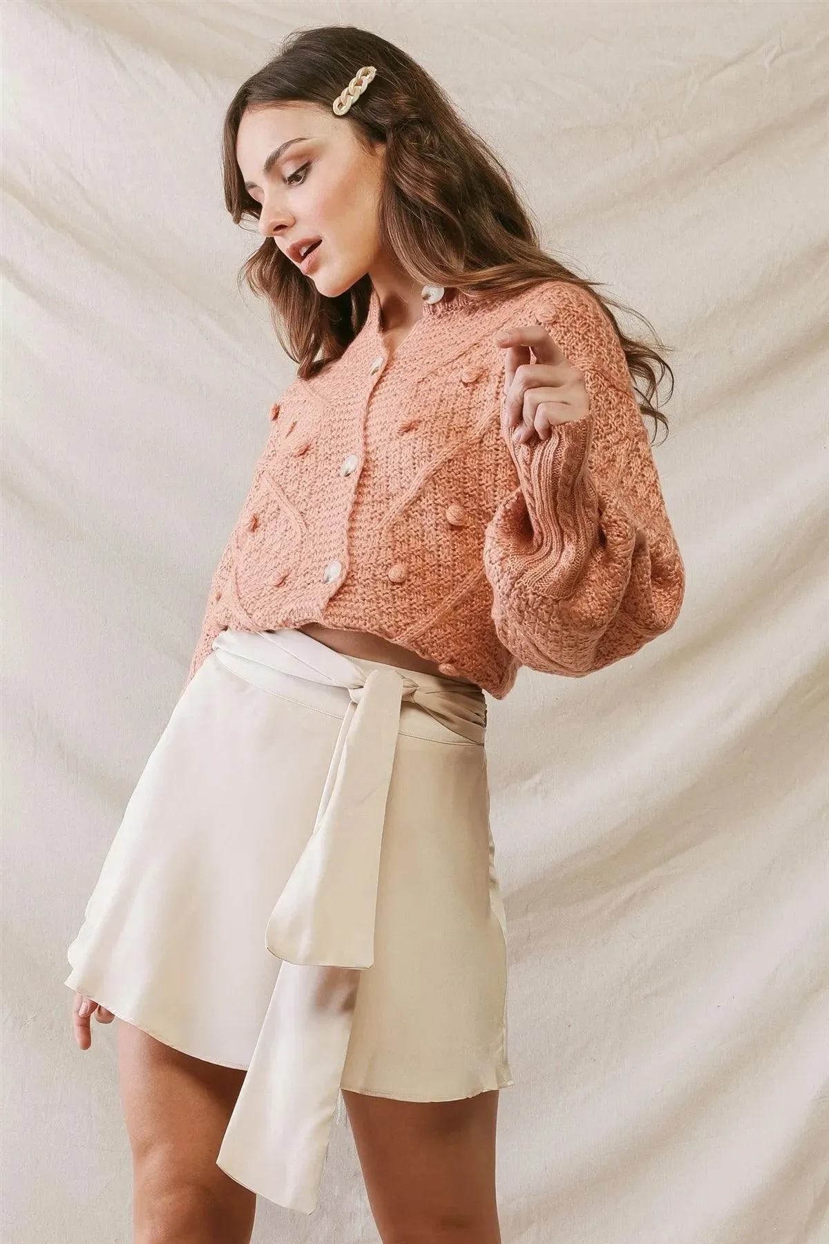 Blush Knit Button-Up Long Sleeve Sweater Cardigan /2-2-2