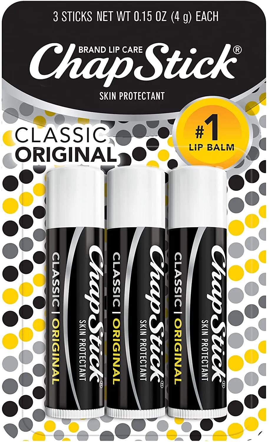 Chapstick Moisturizer (Original Flavor, 0.15 Ounce, 3 Sticks) Lip Balm Tube, Skin Protectant, Lip Care, SPF 15, Pack of 12 (36 Count)