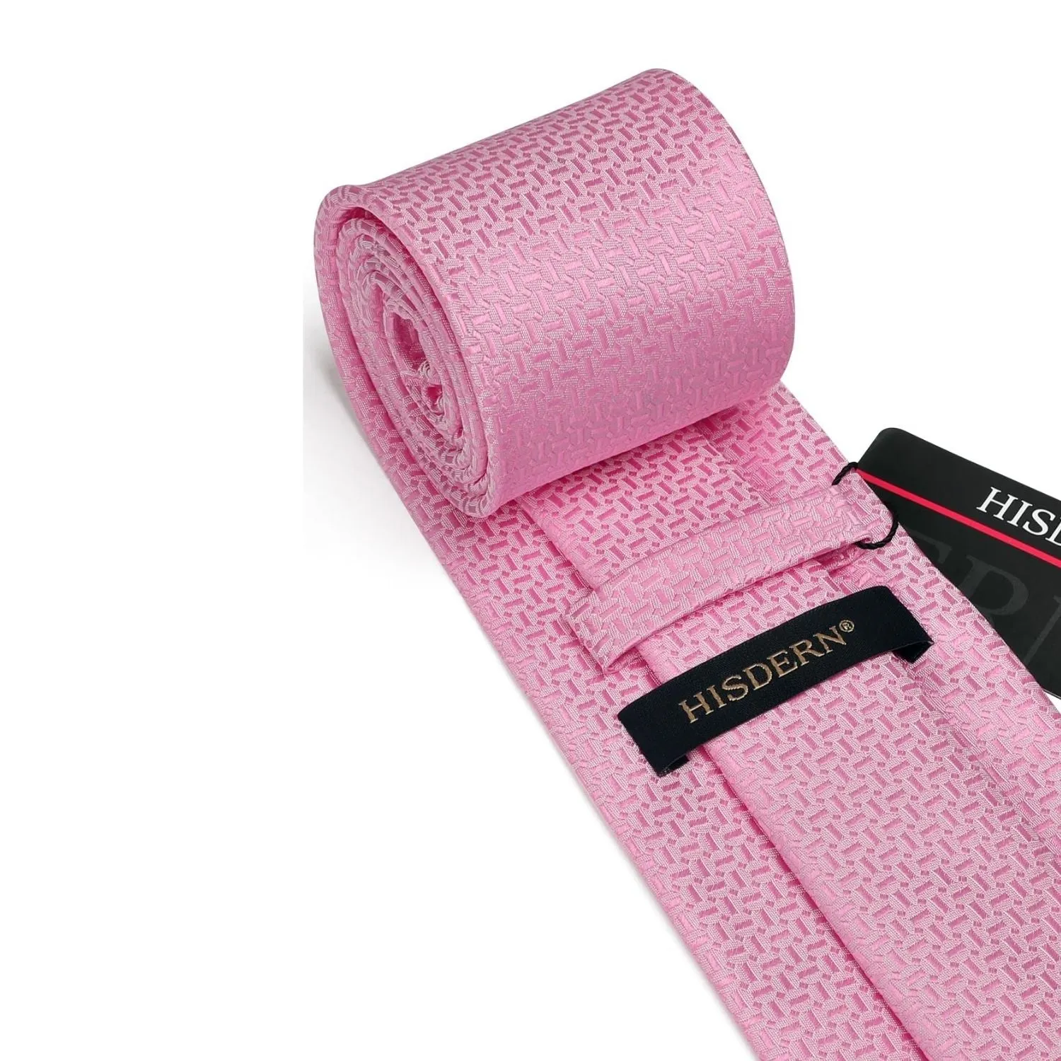 Houndstooth Tie Handkerchief Set - B2-PINK