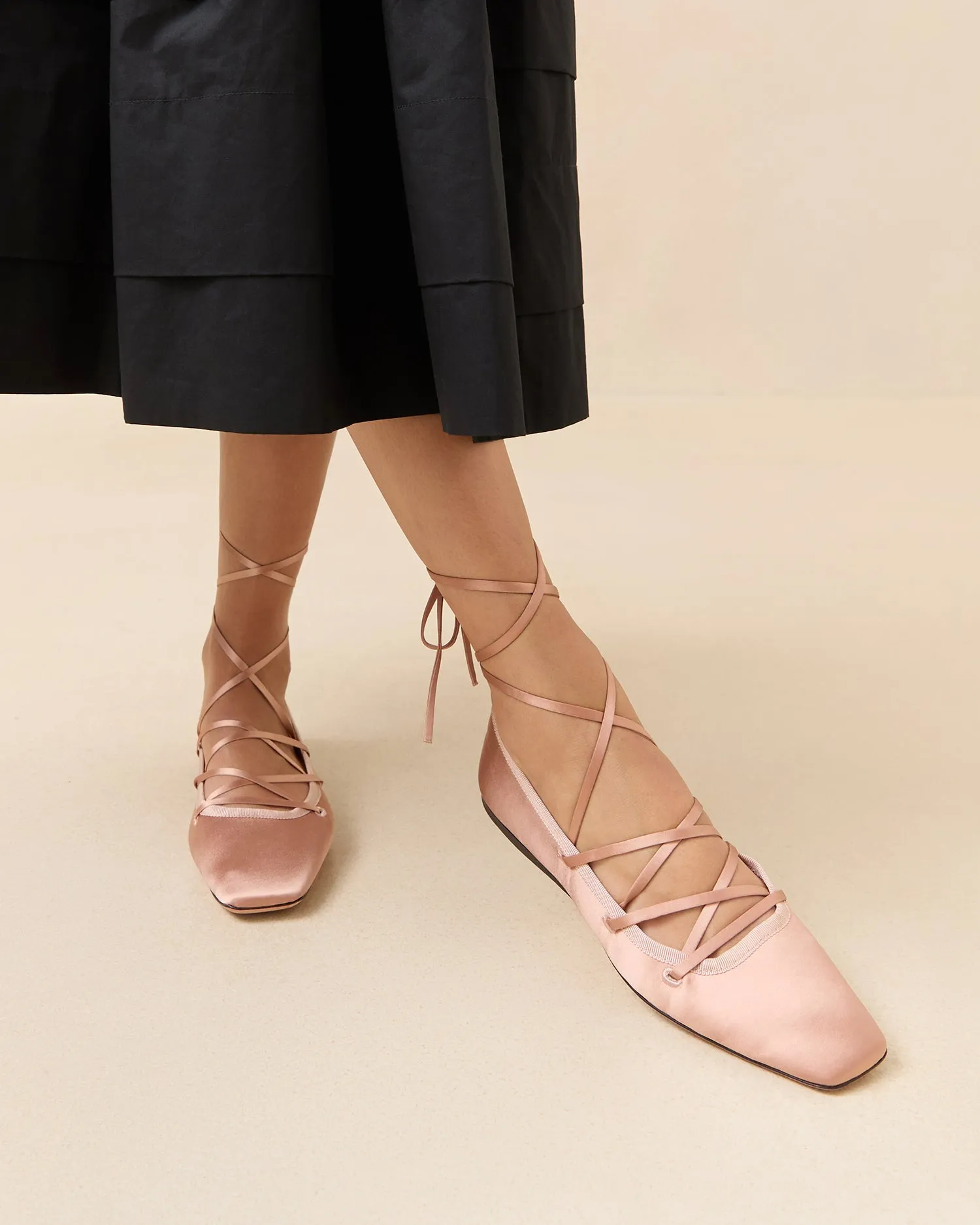 Louisa Blush Lace-Up Ballet Flat