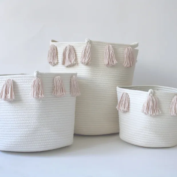 Set of 2 - Blush Tassel Basket - Medium