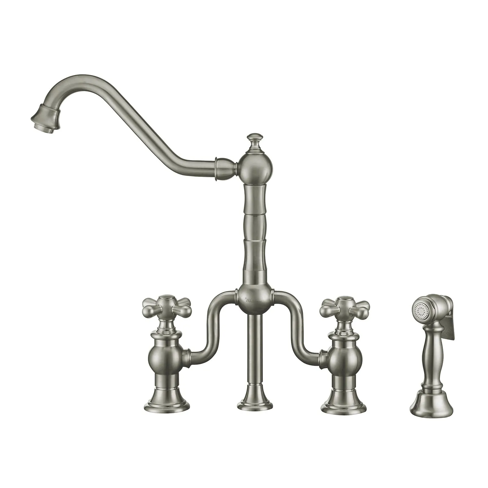 Whitehaus WHTTSCR3-9771-NT-BN Twisthaus Plus Bridge Faucet with Swivel Spout and Side Spray